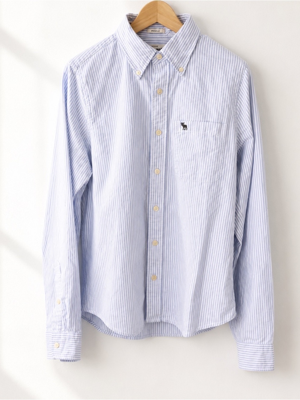 Abercrombie & Fitch Muscle Light Blue & White Striped Button-Down Shirt M